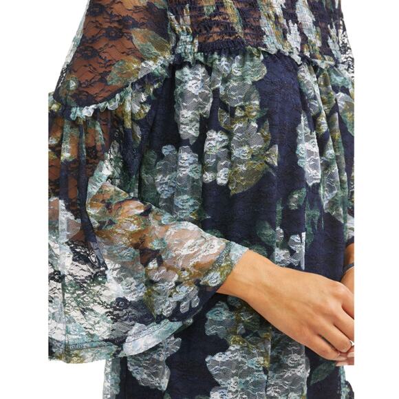 Time and Tru Printed Lace Peasant Top New Wi Tags Womens L Blue 35.0=R9 - Picture 4 of 13